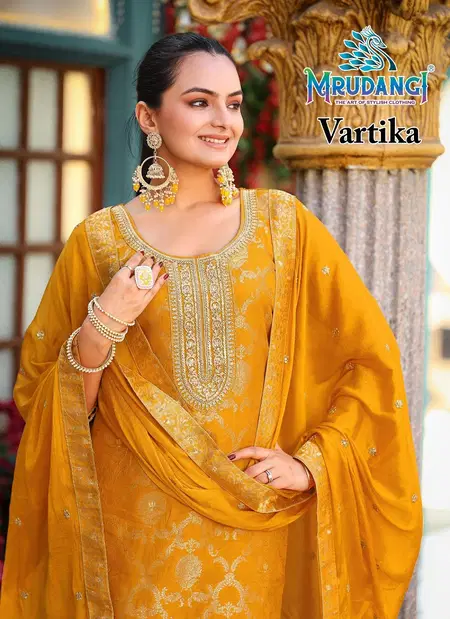 Vartika By Mrudangi Pure Viscose Jaquard Top With Bottom Dupatta Exporters In India